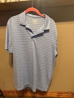 Puma Light Blue and White Striped Men’s Polo